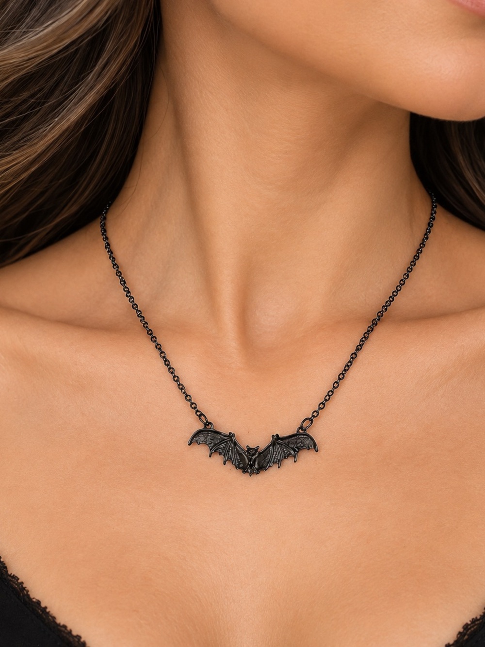 Black Bat Pendant Necklace - Goth-Inspired Women’s Jewelry